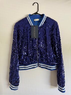 anna-kaci Blue Sequin Jacket Size L Brand New